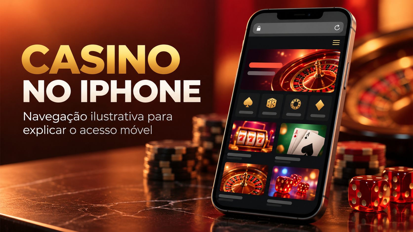 Smartphone ilustrado com ecrã de casino genérico para explicar o acesso por iPhone